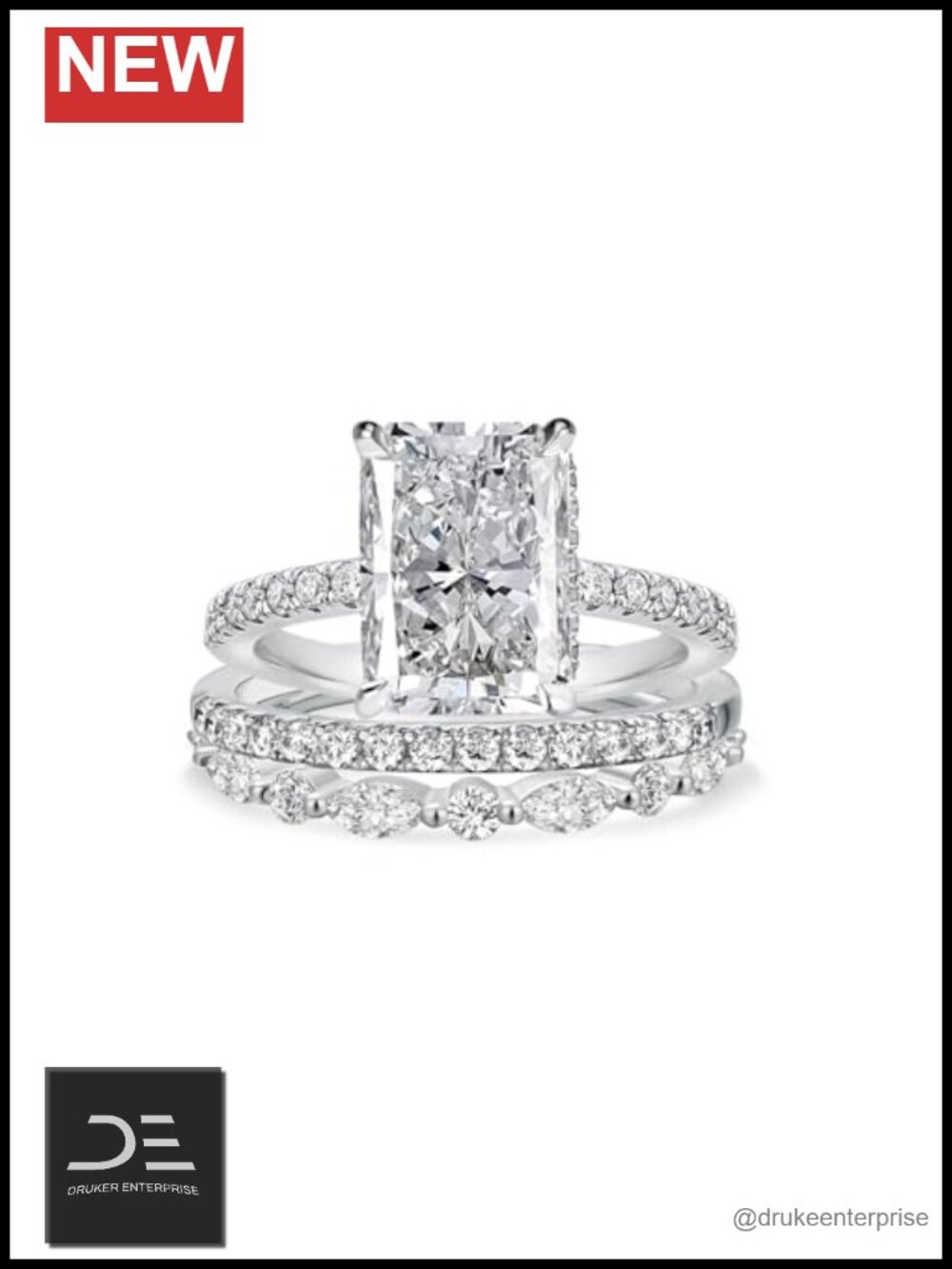 3.5CT Sterling Silver Cubic Zirconia Bridal Ring Set 18K White Gold Plated
